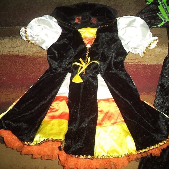 3 PC GOOD WITCH HALLOWEEN COSTUME TULLE CANDY CORN DRESS & HAT GIRLS SIZE 4-6X - Picture 4 of 6